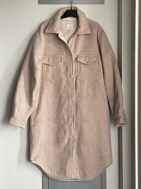JOIE Beige Plaid Button-Up Shacket